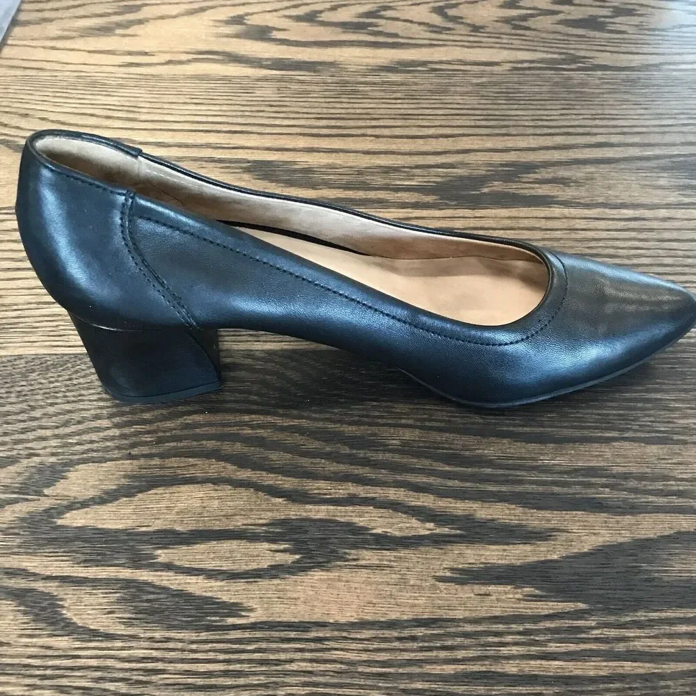 Paul Green Kami Black Soft Leather Block‎ Mid Heel Pointed Toe UK 5.5 US 8